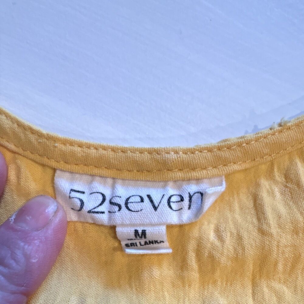 52seven Yellow Solid A-Line Dress Round Neck Cap Sleeve Ruffle Knee M - Picture 3 of 8